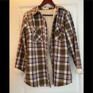 Plaid fleece lined button up shirt